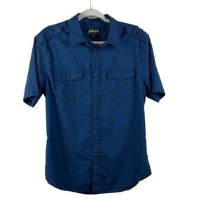 Helix Athletic Fit Men's Button Down Shirt Navy Blue Short Sleeve Size Medium